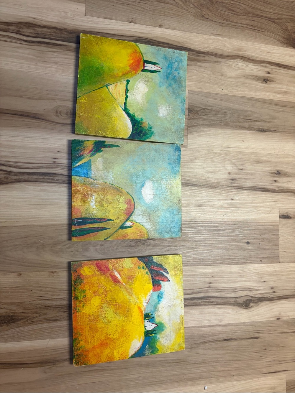 Yellow Abstract Triptych Canvas Set by Janet Weed Beaver